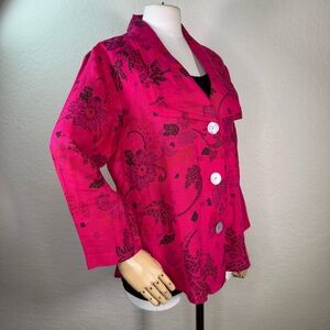Habitat Art to Wear Linen Lagenlook Floral Chic Button Down Jacket MEDIUM EUC